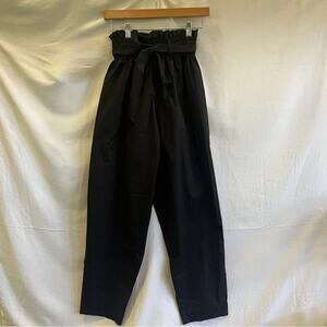 Monica Nera Black High Waist Paperbag Pants Belt Tie Classy Sophisticated Pocket